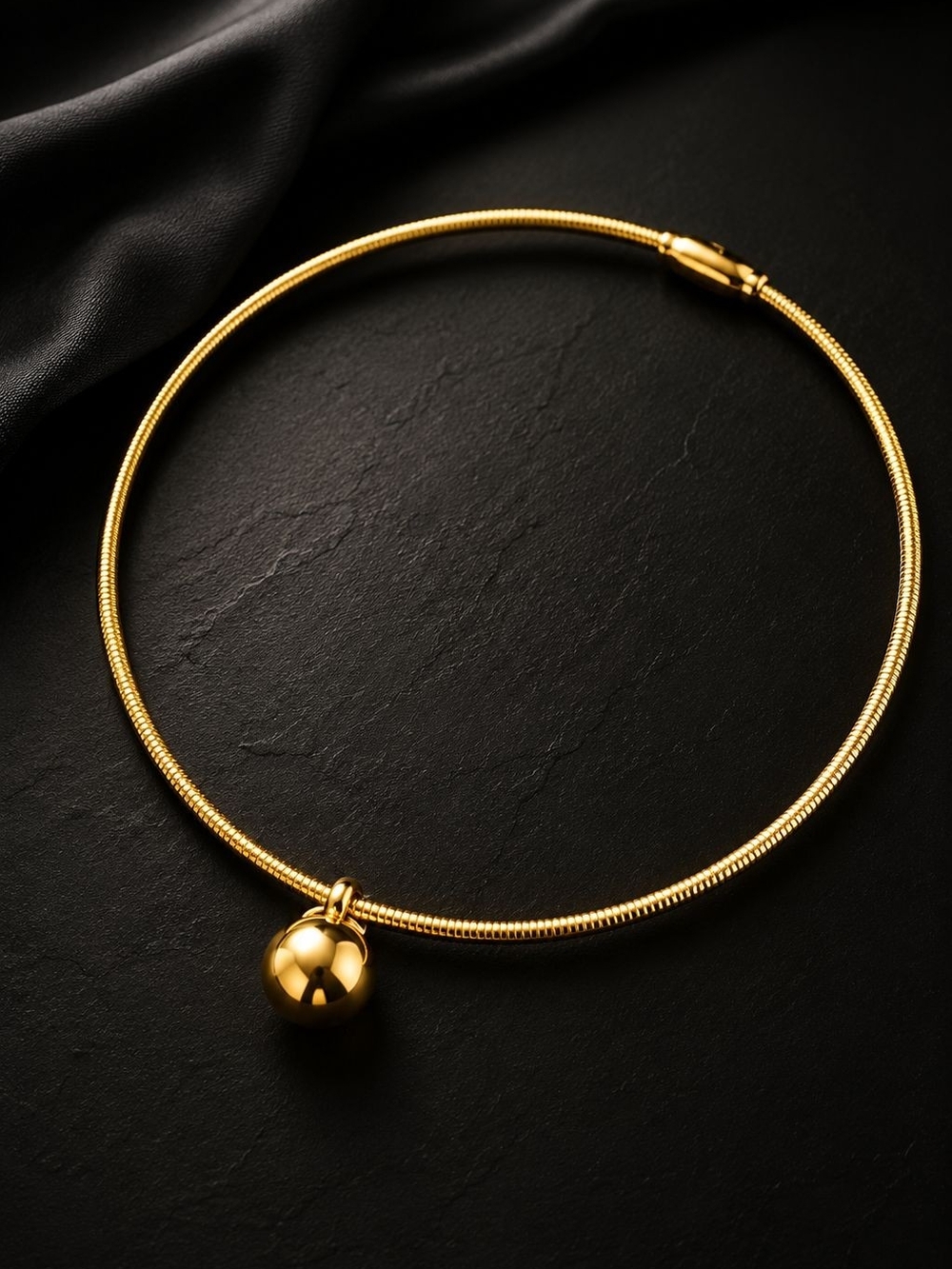Gold Ball Pendant Choker - Polished Gold - Picture 1 of 4